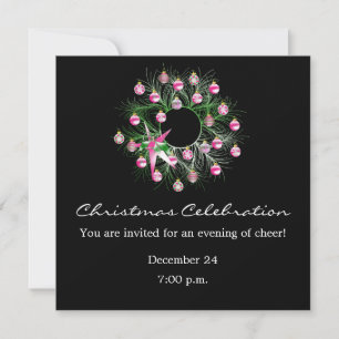 Invitation Célébration de Noël Wreath rose (noir)