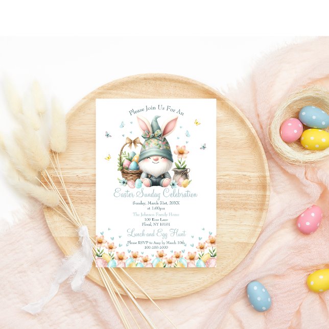 Invitation Célébration de Pâques à l'aquarelle avec un gnome  (Créateur téléchargé)
