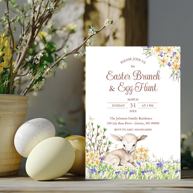 Invitation Célébration de Pâques au lavis avec un agneau (Créateur téléchargé)