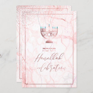 Invitation Célébration de PixDezines Hanoukka, Rose Gold+Marb
