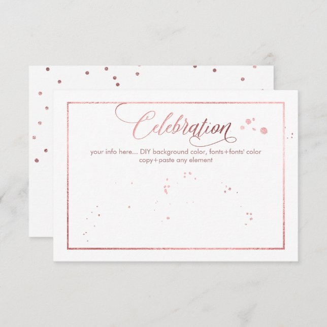 Invitation Célébration de PixDezines, Rose d'or ébloui/Faux (Devant / Derrière)