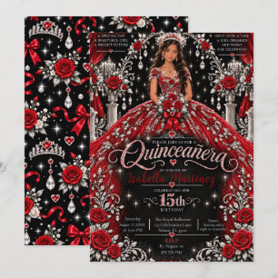 Invitation Célébration de Quinceañera Argent Rouge