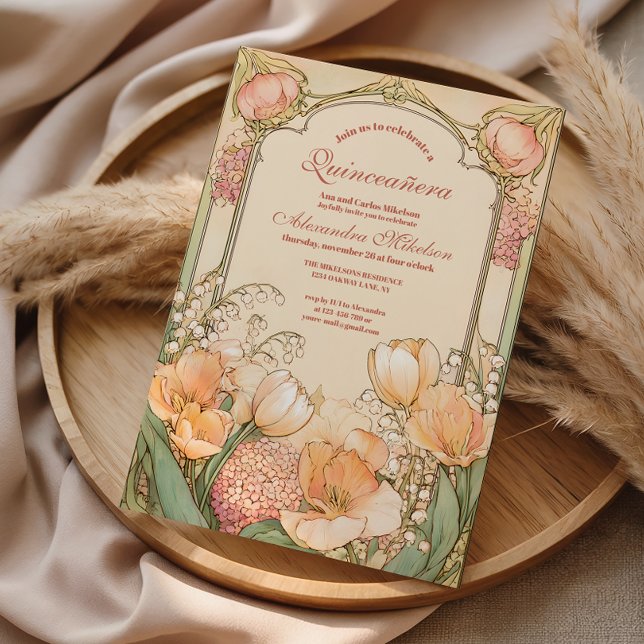 Invitation Célébration de Quinceañera de Tulipe Pêche (Créateur téléchargé)