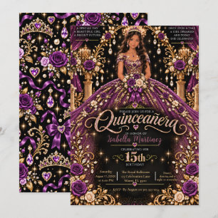 Invitation Célébration de Quinceañera en Or Violet