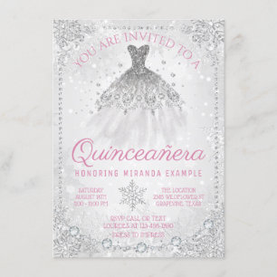 Invitation Célébration de Quinceañera flocon de neige au Pays