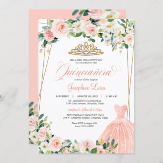 Invitation Célébration de Quinceañera florale rose et blanc