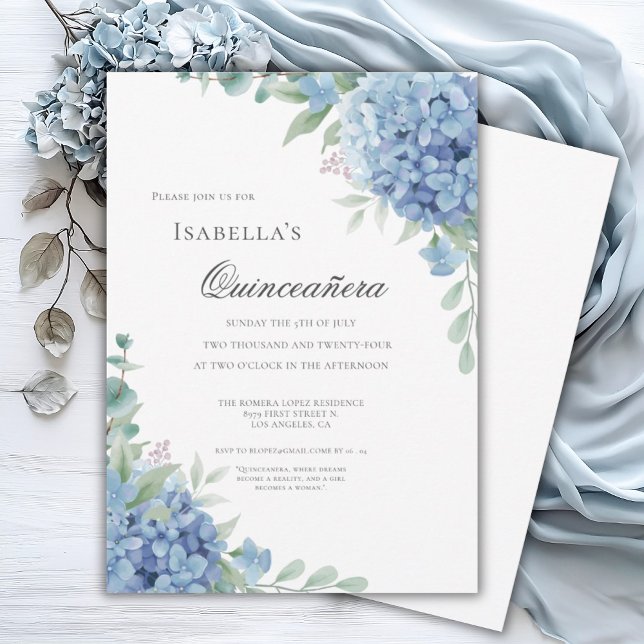 Invitation Célébration de Quinceañera Hydrangea Bleue 15 (Créateur téléchargé)