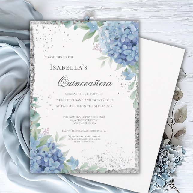 Invitation Célébration de Quinceañera Hydrangea Bleue 15 (Créateur téléchargé)