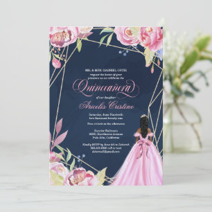 Invitation Célébration de Quinceanera marine rose bleu afrola
