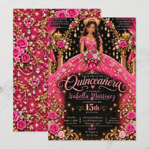 Invitation Célébration de Quinceañera Rose Chaud