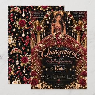 Invitation Célébration de Quinceañera rouge et or