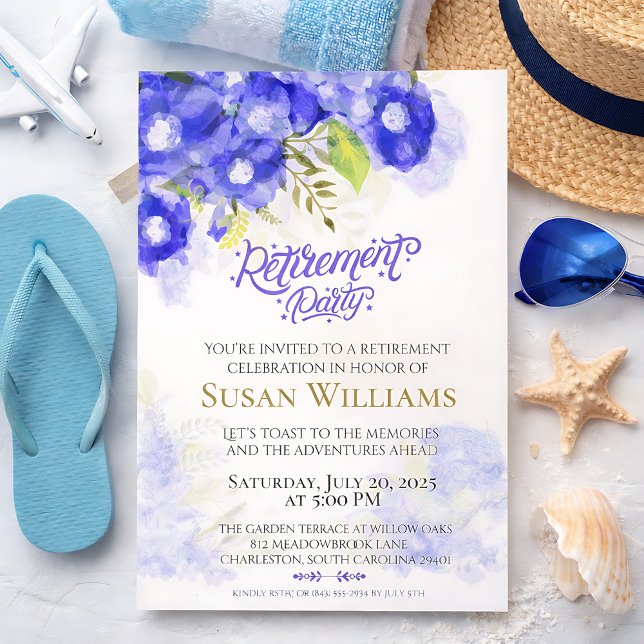 Invitation Célébration de retraite aux fleurs violettes éléga (Elegant Purple Floral Retirement Celebration Invitation)