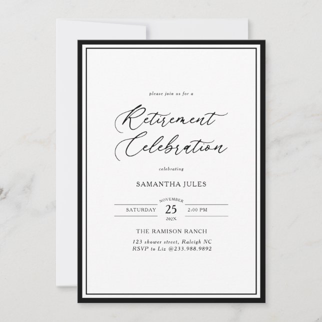 Invitation Célébration de retraite en écriture élégante moder (Devant)