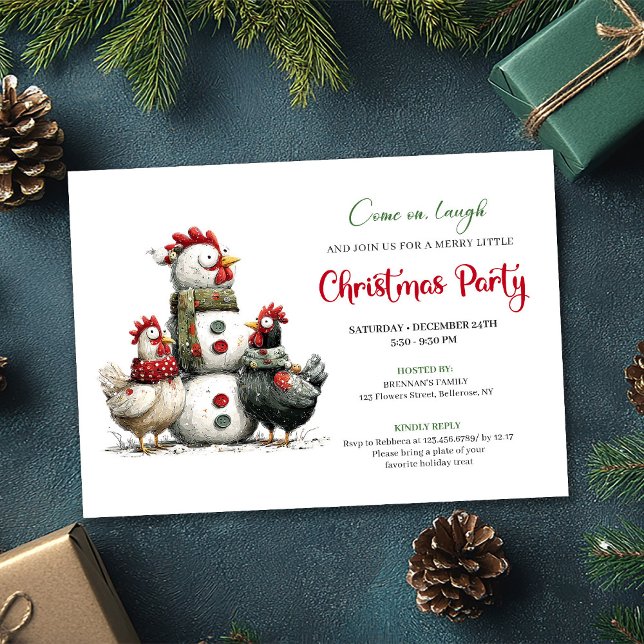 Invitation Célébration de vacances de poules fantaisistes des (Quirky Chickens Hand Drawn Holiday Celebration Card)