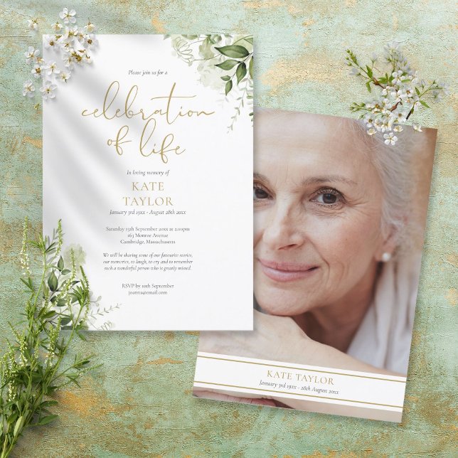 Invitation Célébration de vie de photo de verdure funéraire (Créateur téléchargé)