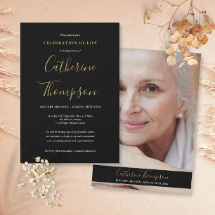 Invitation Célébration de vie élégante avec écriture funérair