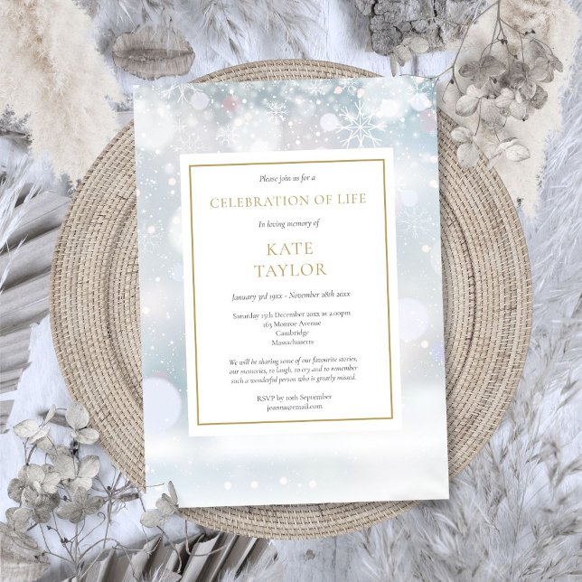 Invitation Célébration de vie élégante de funérailles hiverna (Elegant Winter Funeral Celebration of Life Invitation)