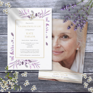 Invitation Célébration de vie funéraire avec feuillage violet