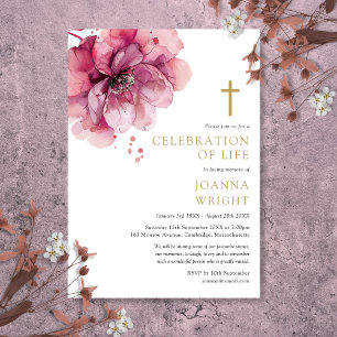 Invitation Célébration de vie funéraire chrétienne aux fleurs