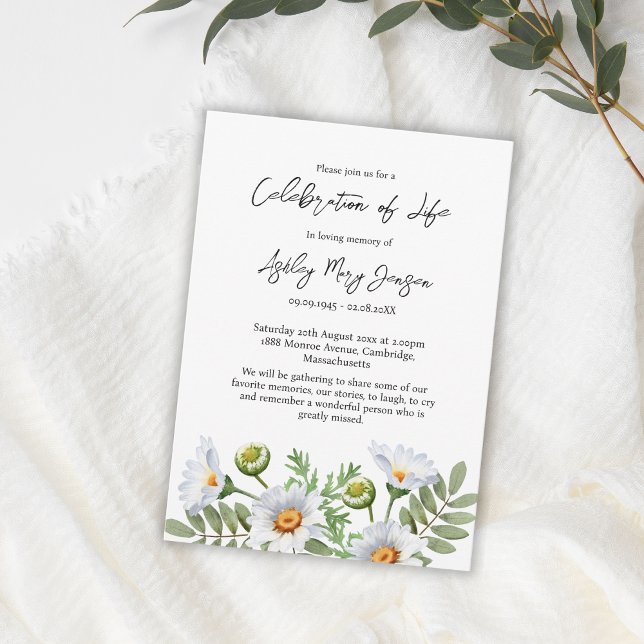 Invitation Célébration de vie funéraire Daisy (Créateur téléchargé)