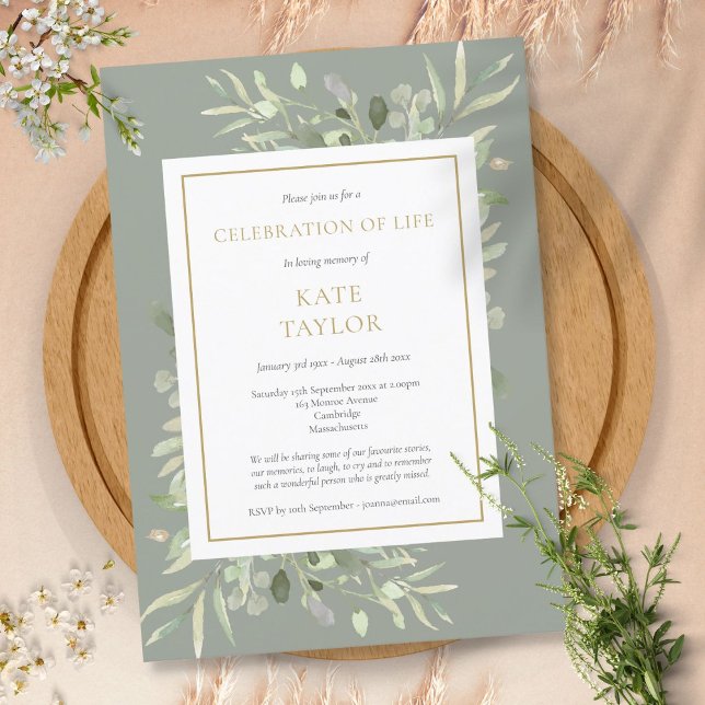 Invitation Célébration de vie funéraire de la sauge verdure o (Créateur téléchargé)