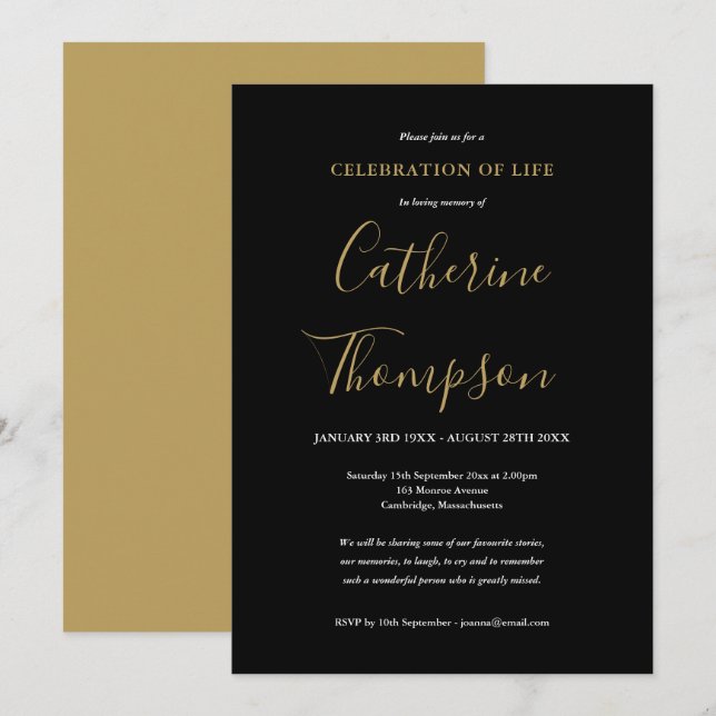 Invitation Célébration de vie funéraire élégante en écriture  (Devant / Derrière)