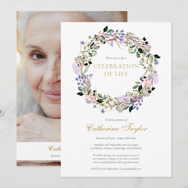 Invitation Célébration de vie funéraire photo florale de lava (Devant / Derrière)