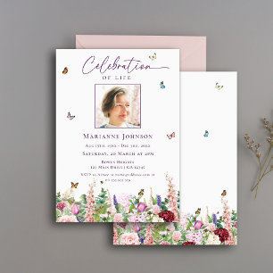 Invitation Célébration de vie mémorielle florale moderne
