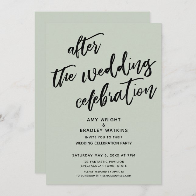 Invitation Célébration décontractée après mariage Vert Sauge (Devant / Derrière)