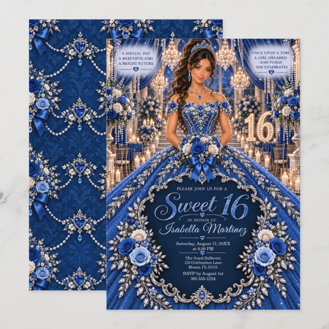 Invitation Célébration des 16 ans Royal Blue (Devant / Derrière)