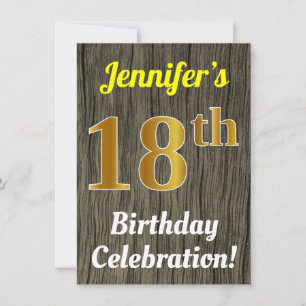 Invitation Célébration des 18 ans en Bois Faux et Or Faux