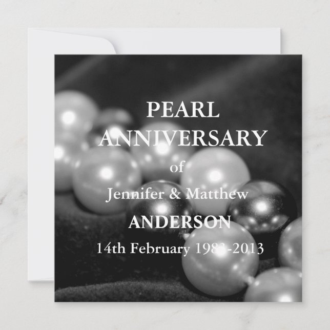 Invitation Célébration des 30 ans de mariage de perle (N&B) (Devant)