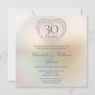 Invitation Célébration des 30 ans de mariage Perle Cœur Carré