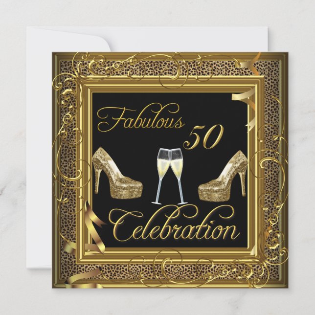 Invitation Célébration des 50 ans Champagne Or Noir Fabulous (Devant)