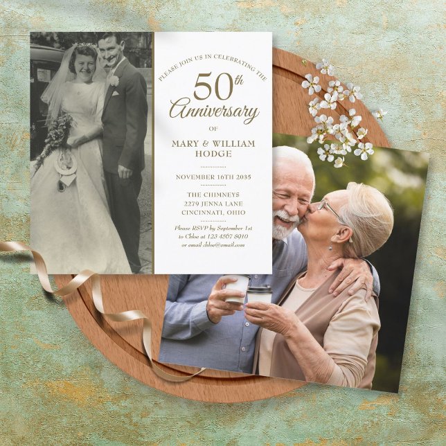 Invitation Célébration des 50 ans de mariage 2 Photo Carré (Créateur téléchargé)