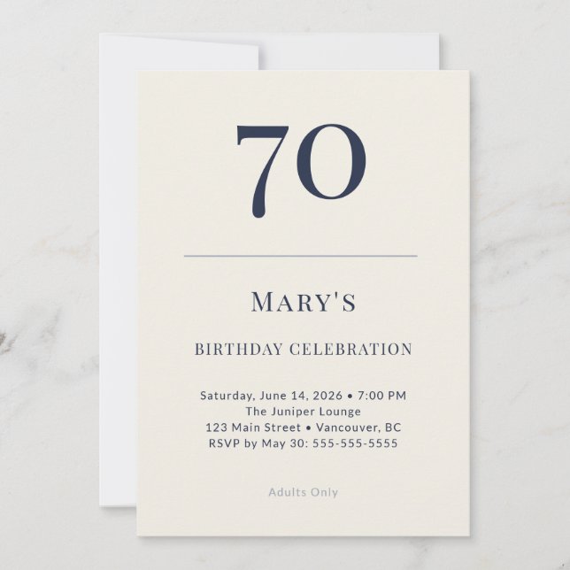 Invitation Célébration des 70 ans Classic Navy & Cream (Devant)