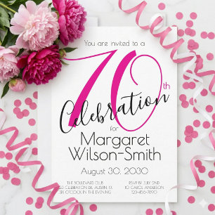 Invitation Célébration des 70 ans Élégant Rose Noir Anniversa