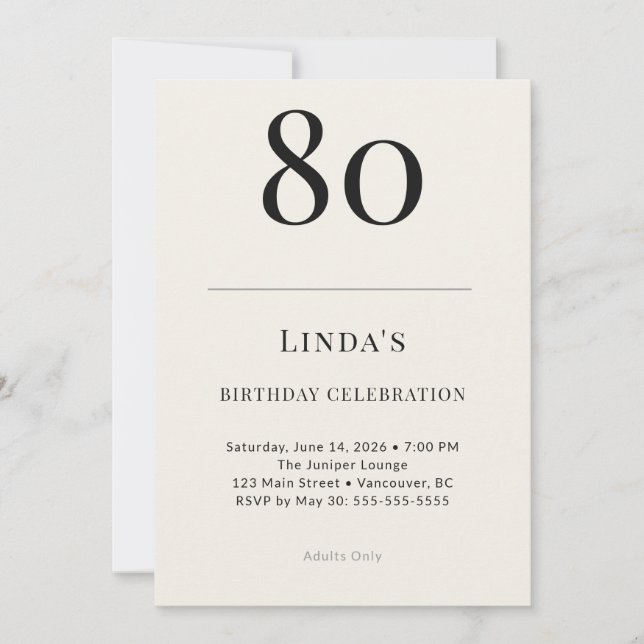 Invitation Célébration des 80 ans Classic Black & Ivory (Devant)