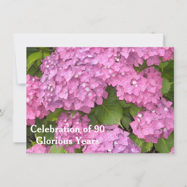 Invitation Célébration des 90 ans avec des Hortensias Roses (Devant)
