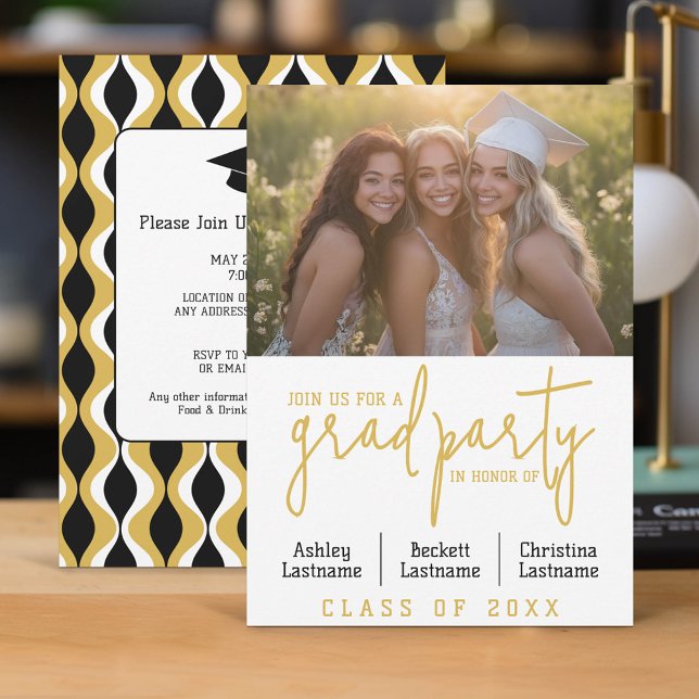 Invitation Célébration des diplômes de groupe - Triple diplôm (Group Graduation Party Invitation)