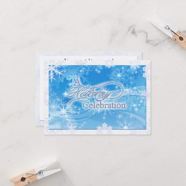 Invitation Célébration des Fêtes d'hiver Bleues RSVP (Devant/Arrière en situation)