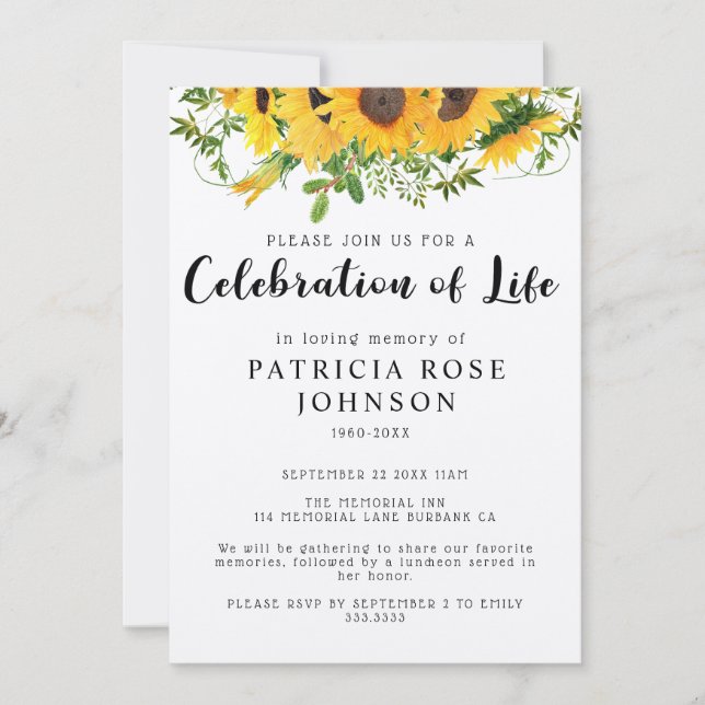 Invitation Célébration des funérailles du tournesol de la Fai (Devant)