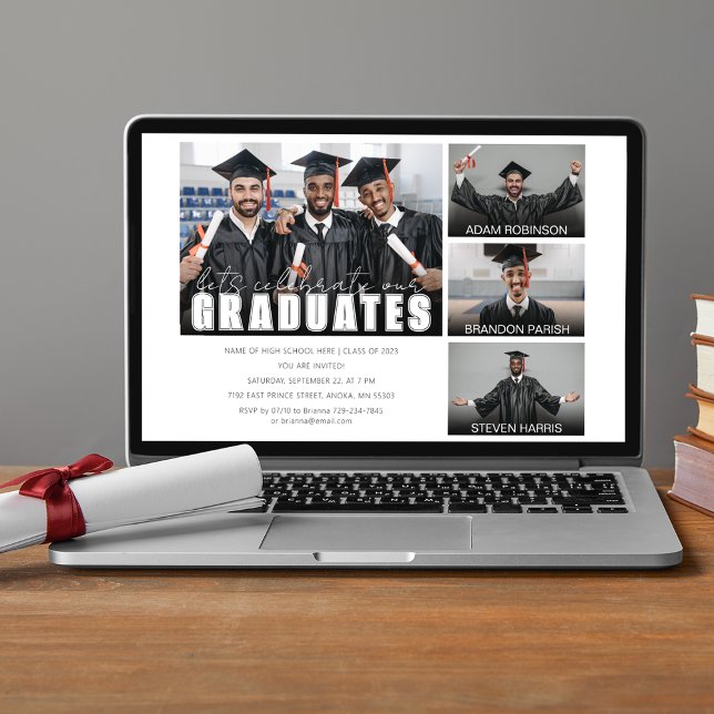 Invitation Célébration des triples diplômés | 4 Photos de la  (Créateur téléchargé)