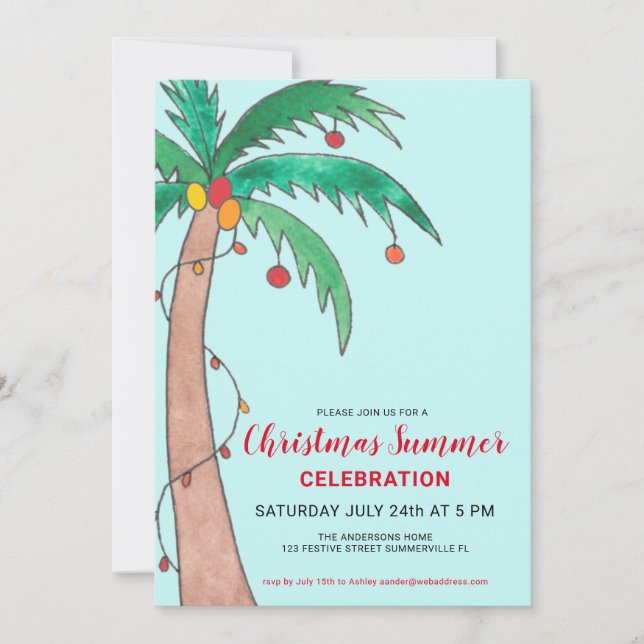 Invitation Célébration d'été de Noël Fête au Palmier (Devant)