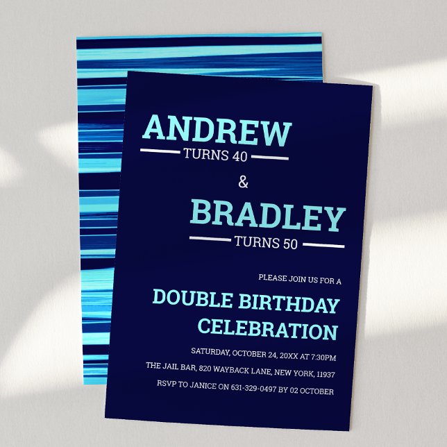 Invitation Célébration Double Anniversaire Bleu (Créateur téléchargé)