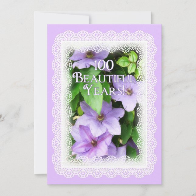 Invitation Célébration du 100e anniversaire - Clematis violet (Devant)