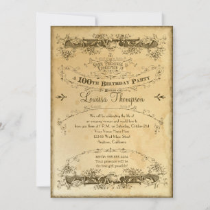 Invitation Célébration du 100e anniversaire de Vintage taché