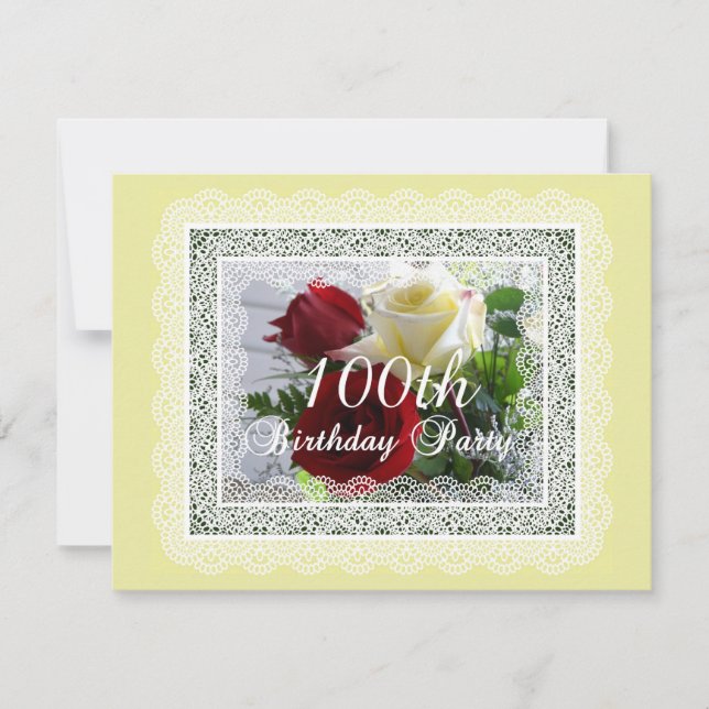 Invitation Célébration du 100e anniversaire - Roses rouges/ja (Devant)