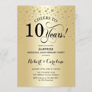 Invitation Célébration du 10e anniversaire surprise - Or Noir