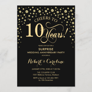 Invitation Célébration du 10e anniversaire surprise - Or noir